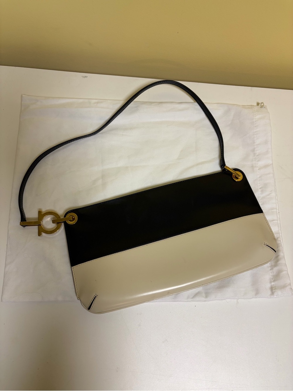 Salvatore Ferragamo Black and Cream Two-Tone Shoulder Bag